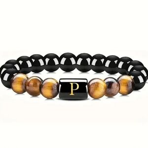 Men's tiger eye Initial Bead Bracelet